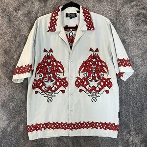 Dragonfly Clothing Company Shirt Mens Large Gray Celtic Knot Aloha Button Front